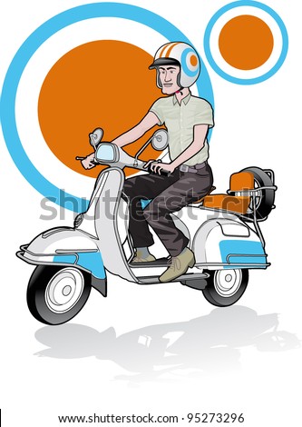 free man rides scooter to the city cool background