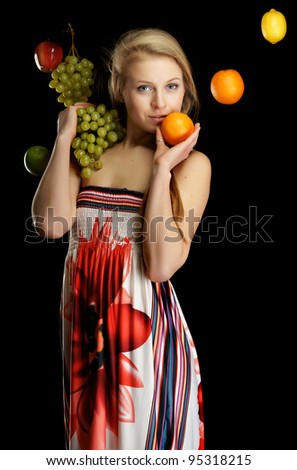 The beautiful girl with fruit