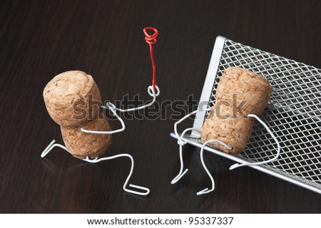 office romance, two wine corks, dating