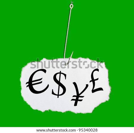 Character currency on a fishing hook on green background