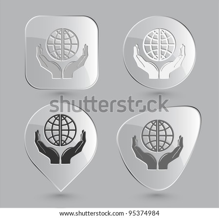 Protection world. Glass buttons. Vector illustration.