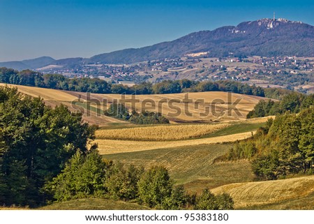 Kalnik mountain landscape - fields and countryside, Prigorje region, Croatia