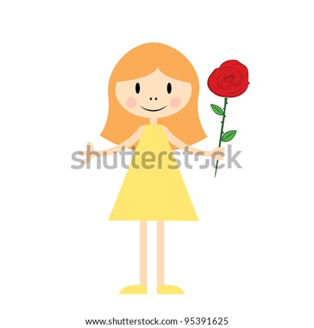 Vector illustration of little girl with rose