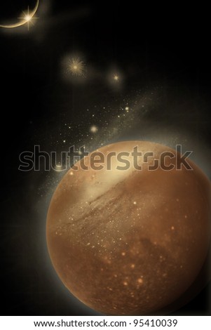 Planet on a star and blue background galaxy