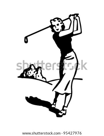 Woman Golfer 4 - Retro Clipart Illustration