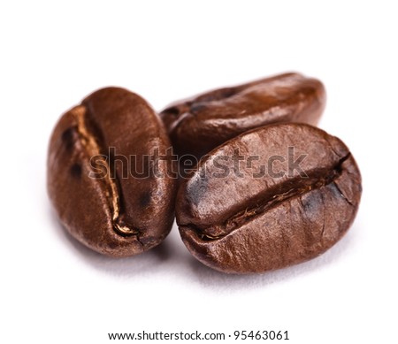 roasted coffee beans isolated on white background. with shadow