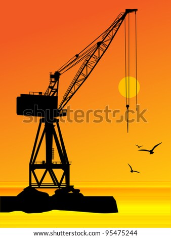 Silhouette of the port crane, vector illustration
