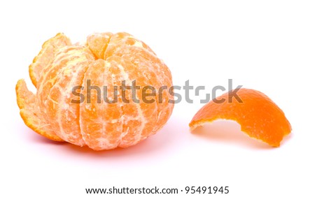 Peeled slices of tangerine on white