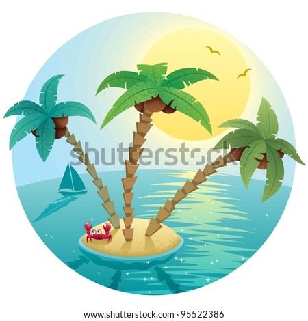 Small Island Landscape: Landscape with small tropical island.  No transparency used. Basic (linear) gradients and blends used instead.