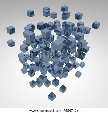 3d abstract background cubes explosion on bright