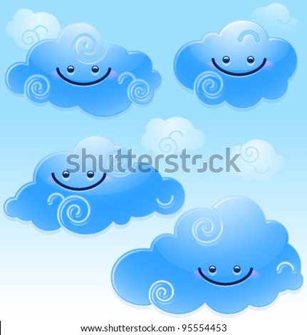 Vector cute and glossy cartoon clouds