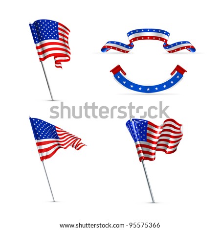 American flags, vector set