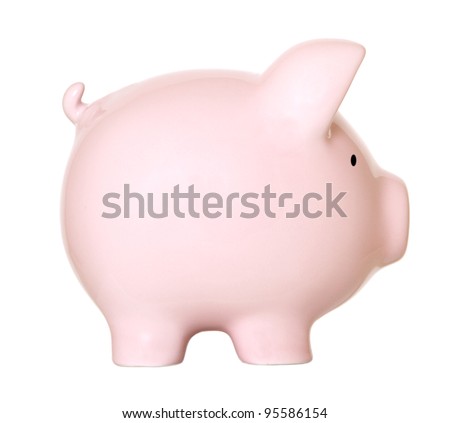 Pink piggy bank  isolated on white Royalty-Free Stock Photo #95586154