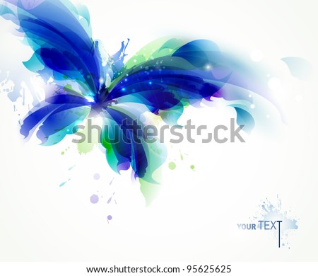 Abstract   butterfly  with blue and cyan blots