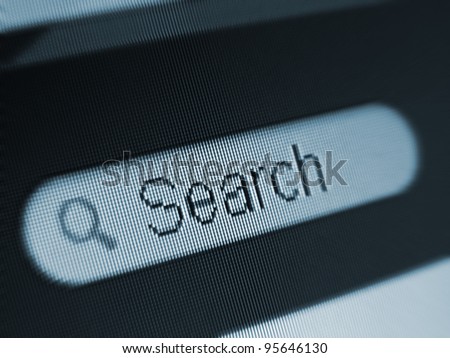 Search filed on a computer screen. Macro image.