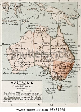 Australia old map. By Paul Vidal de Lablache, Atlas Classique, Librerie Colin, Paris, 1894