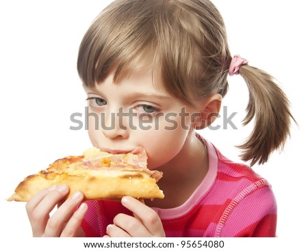 little girl eating pizza - close up