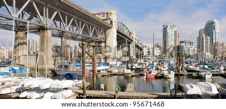 Marina Under the Burrad Bridge in Granville Island in Vancouver BC Canada