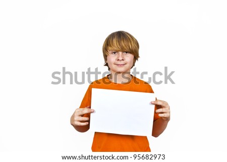 smart boy has control over the empty poster