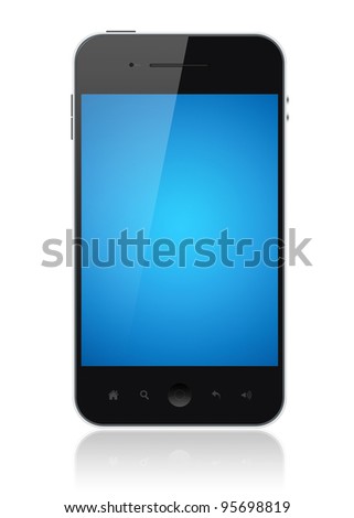 Modern smartphone with blue screen isolated on white. Include clipping path for phone and screen.