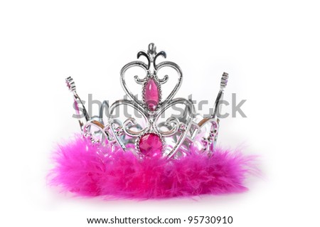 Princess tiara crown with pink feather and jewelry Royalty-Free Stock Photo #95730910