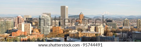 Portland Oregon Downtown City Skyline with Mount Hood on a Clear Day Panorama