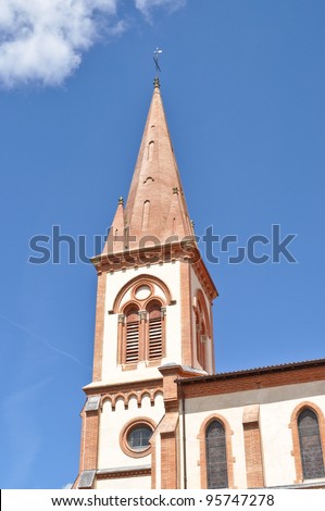 Renovated church tower in St Lys, France