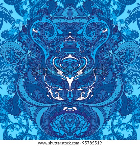 Seamless blue and white flowers vector pattern.