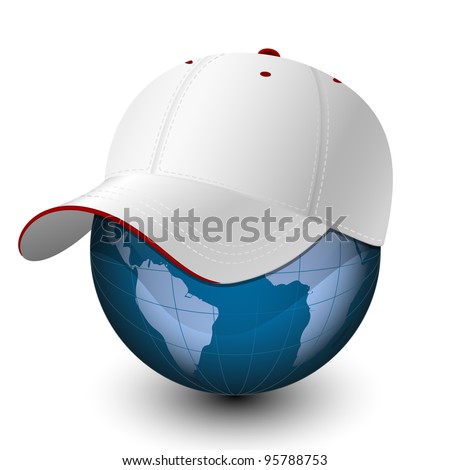 Globe in the baseball cap. Vector illustration
