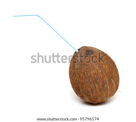 coconut with a straw isolated on white