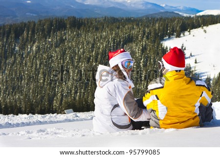 In love pair on ski vacation