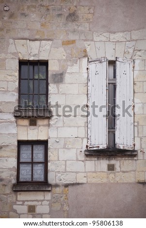 A variety of windows on an old house in the district known as vieux Tours in France. Vieux Tours translates as old Tours.