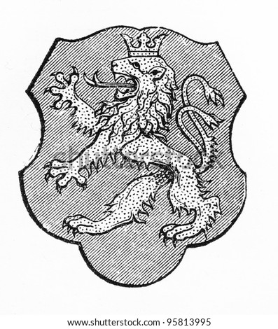 Vintage drawing of Rudolstadt coat of arms -  Picture from Meyers Lexicon books collection (written in German language ) published in 1909 , Germany.