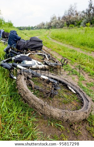 bike in dirt in countryside after rain