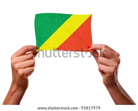The Congo flag in the woman hands. closeup