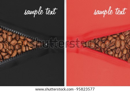 organic coffee beans, black red  zipper closure for clothing
