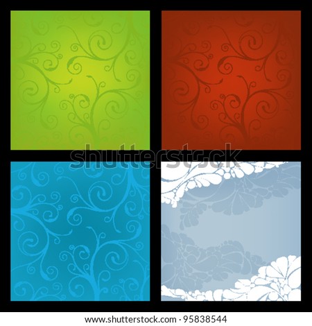 set of abstract floral pattern