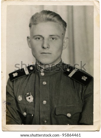 USSR - CIRCA 1952:  Guard sergeant of sapper troops of Soviet Army, circa 1952