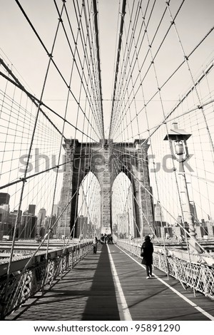 Vintage photo of Brooklyn Bridge in New York, USA