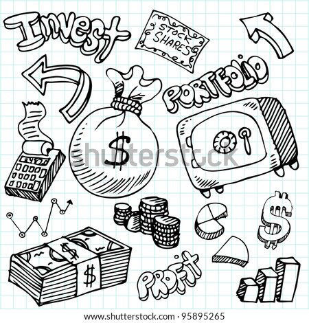An image of a financial symbol doodle set.