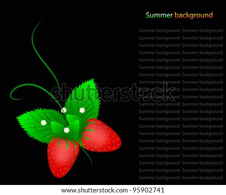 The butterfly from a strawberry, green leaflets with white flower
