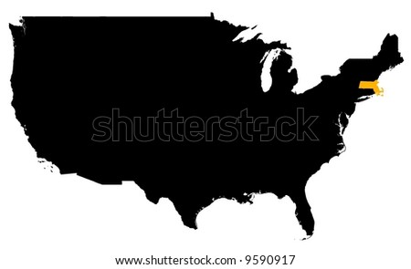 Massachusetts location map (USA). High resolution. Mercator Projection.