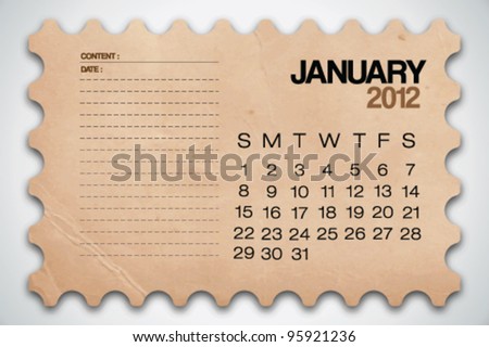 2012 Calendar January Old Texture Notebook Vector