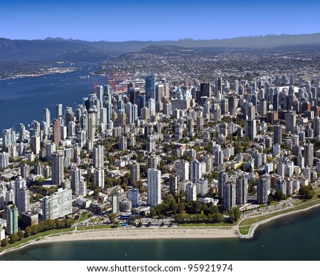 Vancouver - Aerial Metro Vancouver, BC, West End and downtown, British Columbia, Canada