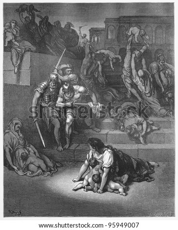The Massacre of the Innocents - Picture from The Holy Scriptures, Old and New Testaments books collection published in 1885, Stuttgart-Germany. Drawings by Gustave Dore.