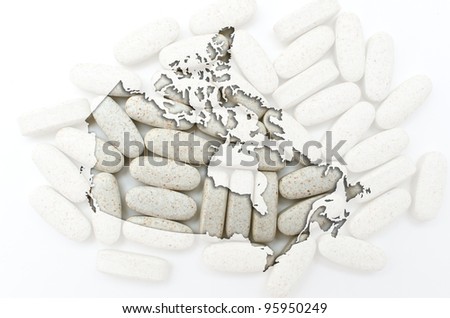 Outline canada map with transparent background of capsules symbolizing pharmacy and medicine