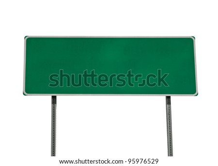 Green blank highway sign isolated on white.