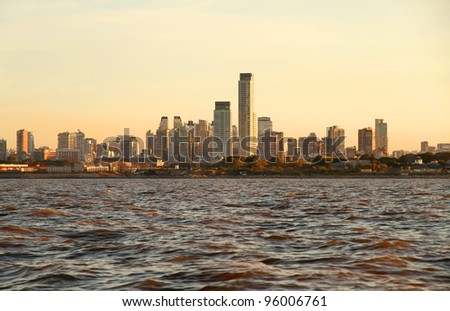 The skyline of Buenos Aires, Argentina. View from the Rio de la Plata.