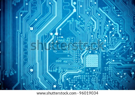 close up of the blue circuit board Royalty-Free Stock Photo #96019034