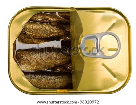 open a tin of sprats isolated on a white background